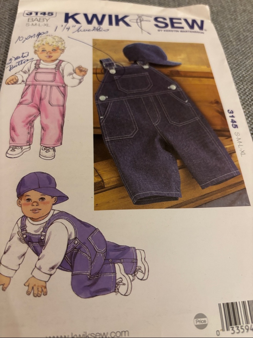 Kwik Sew 3145 baby overalls and hat sewing pattern